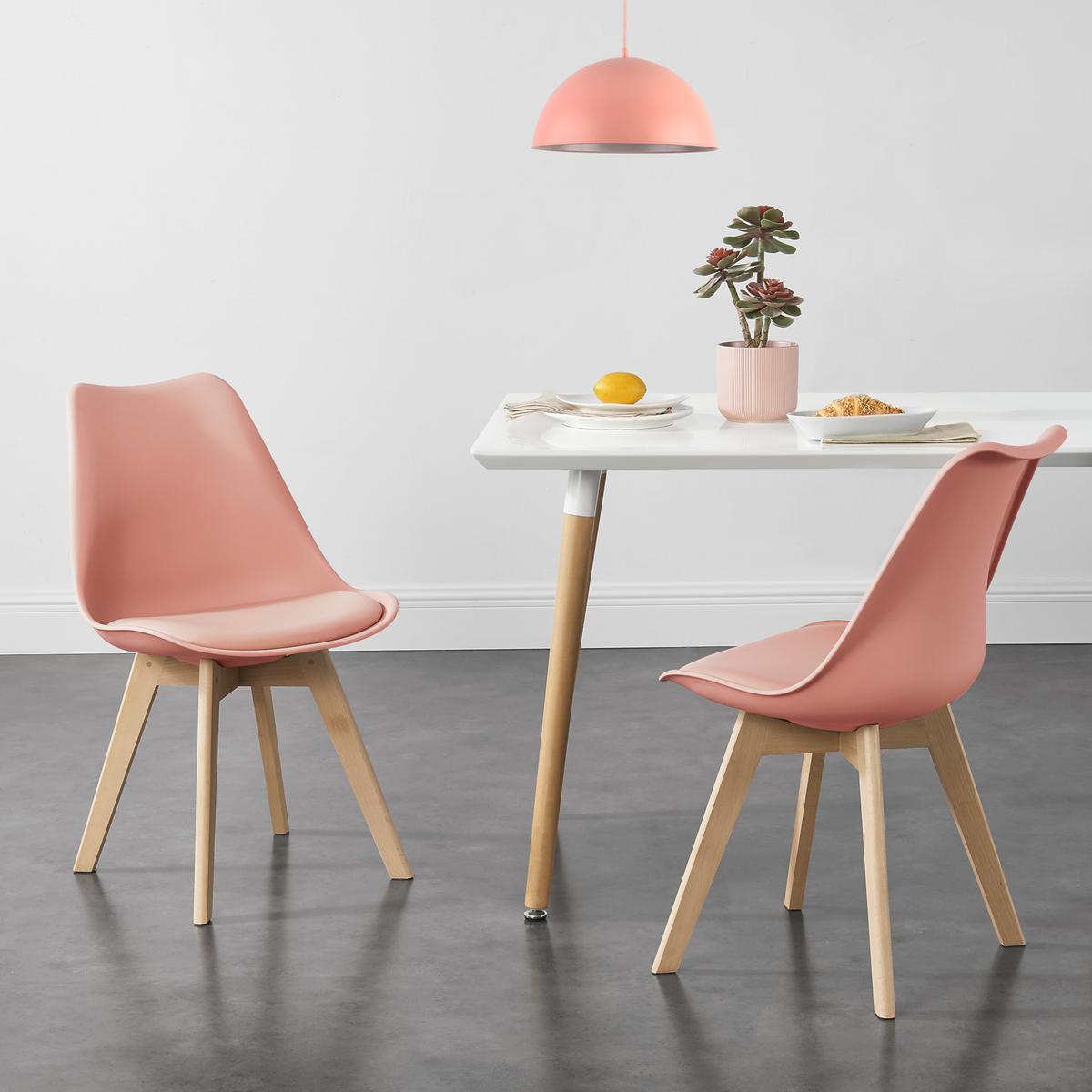 ESSZIMMERSTUHL-SET 4 TLG. Fläten - Hellrosa, Leder (49/81/57cm) - [en.casa]