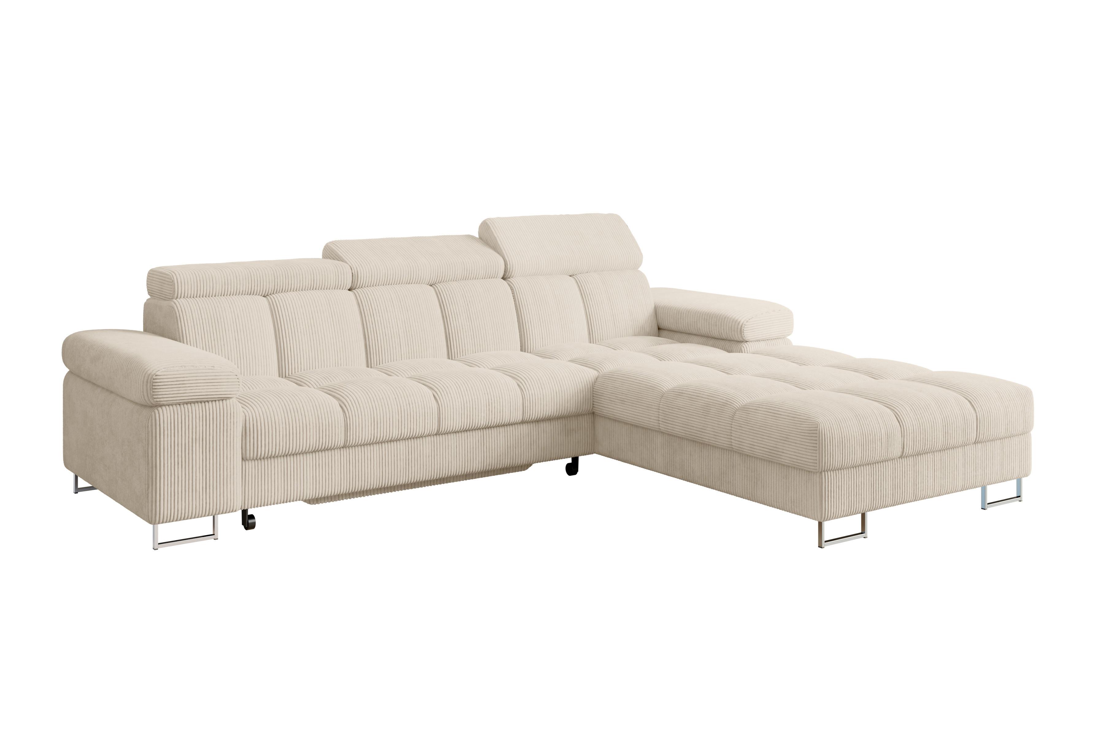 ECKSOFA mit Schlaffunktion Ottomane Rechts COMA L 271x203x79 Beige Cord - Beige, Holzwerkstoff/Textil (203/271cm) - ALTDECOR