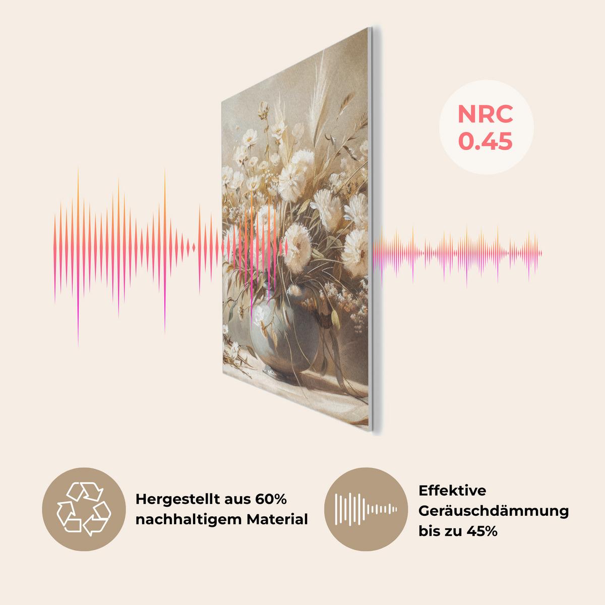 AKUSTIKBILD Blumen - Vase - Stilleben - Beige Wanddeko 60x90 cm - Creme, Kunststoff (60/90/0.9cm) - MuchoWow