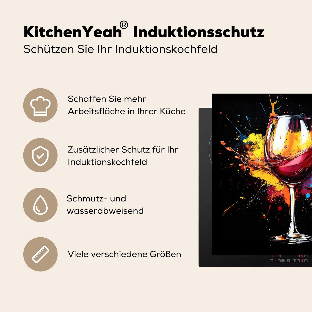 HERDABDECKPLATTE Wein - Glas - Graffiti - Getränk - Rot - Farbe Induktionsmatte 78x78 cm - Weinrot, Kunststoff (78/78/0.2cm) - MuchoWow