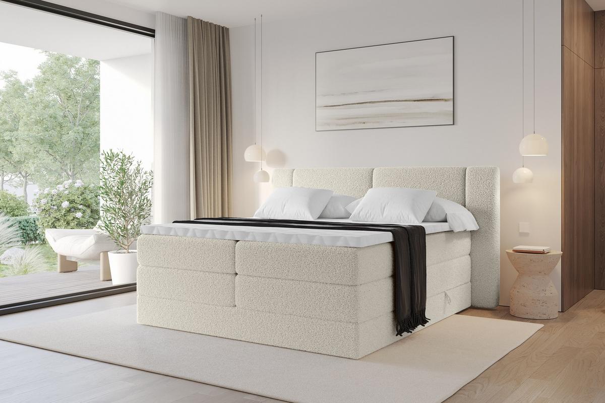 BOXSPRINGBETT mit Matratze H3/H4 - EVON KING - 180x200 cm Beige - Kaschmir, Holzwerkstoff (180/200cm) - ALTDECOR