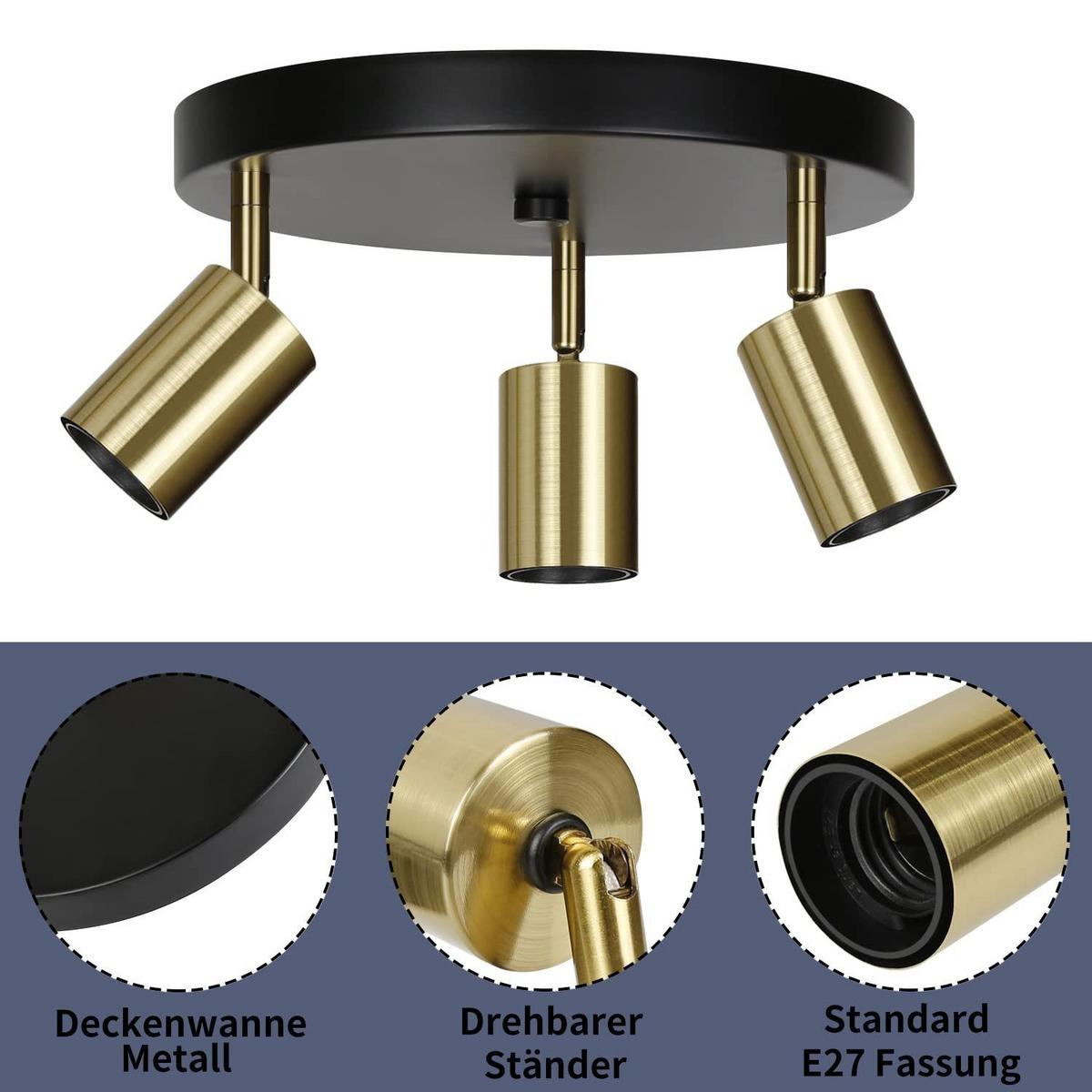 DECKENSTRAHLER Heidi 3-flammig 24/24/12 cm - Goldfarben, Metall (24/24/12cm) - Nettlife