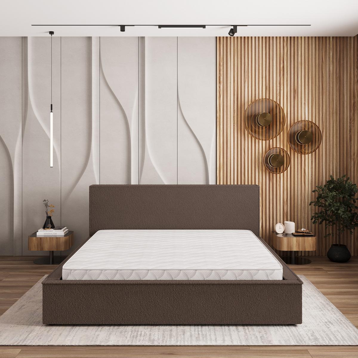 POLSTERBETT CELORA Q 120x200 cm mit Bettkästen - Braun - Braun, Holz/Textil - MASSENO