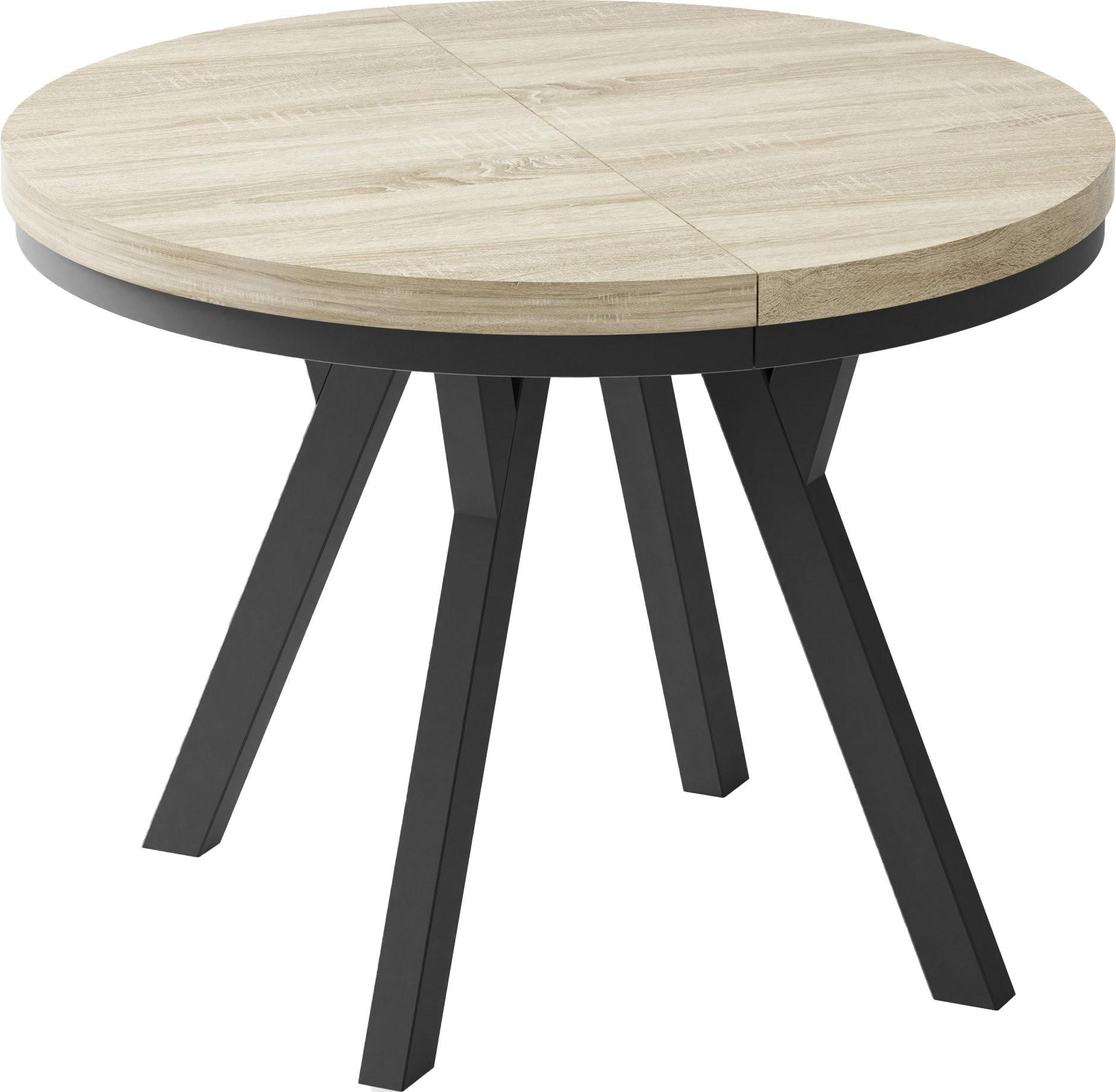 ESSTISCH Lume runder ausziehbarer, Sonoma Eiche 100-200/100/76 cm - Schwarz/Sonoma Eiche, Holz/Holzwerkstoff (100/200/76cm) - WFL GROUP