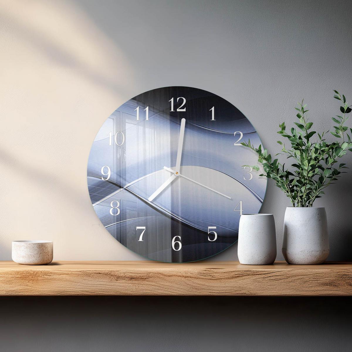 WANDUHR aus Glas Ø30 cm - Abstraktion - Blau, Glas (30/30/0.4cm) - TULUP