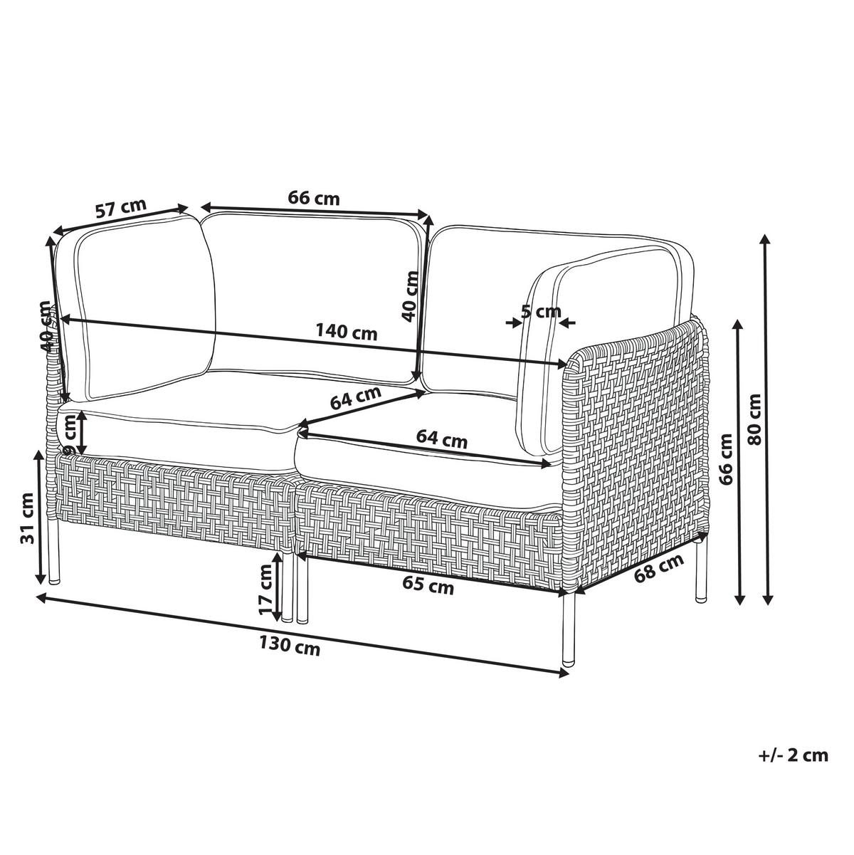 GARTENSOFA mit Tisch 2-Sitzer Polyrattan Hellbeige Omegana - Beige/Schwarz, Kunststoff (140/80/68cm) - Beliani