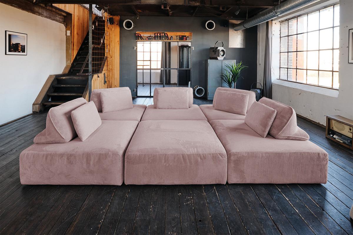 MODULSOFA WIOLO SOFT 6 MODULE 6 KISSEN Pink Cord - Schwarz/Rosa, Kunststoff/Textil (333/84/333cm) - KAWOLA