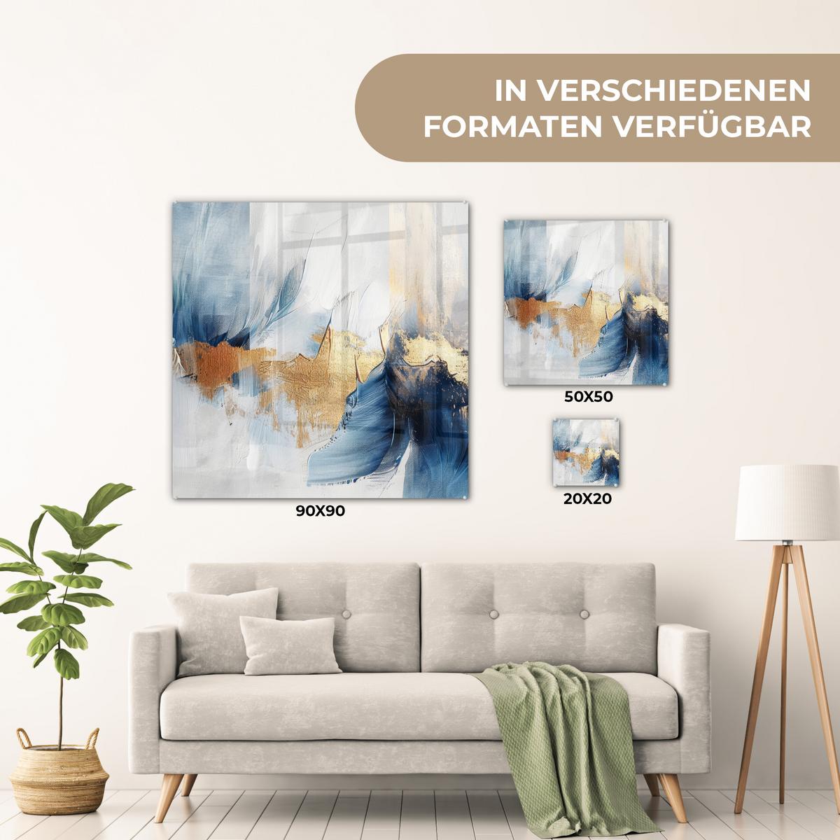 ACRYLGLASBILD Gold - Blau - Aquarell - Kunst - Modern 50x50 cm - Hellblau, Glas (50/50cm) - MuchoWow