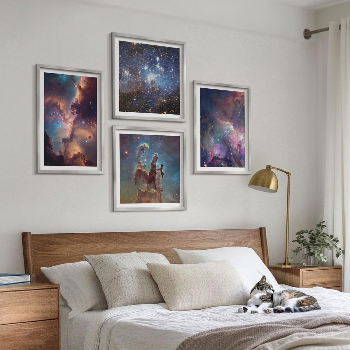 BILDER SET 4er Set - 50x50 cm & 40x60 cm Silberner Rahmen - Kosmische Sternenlandschaften - Silberfarben, Kunststoff (50/50cm) - TULUP