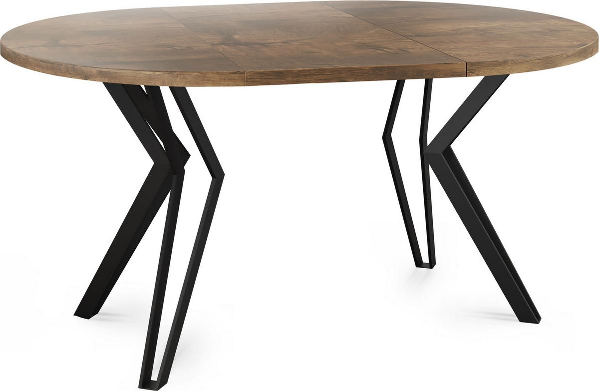 ESSTISCH Revena runder ausziehbarer, Lefkas Eiche 100-180/100/76 cm - Alteiche/Schwarz, Holzwerkstoff/Metall (100/180/76cm) - WFL GROUP