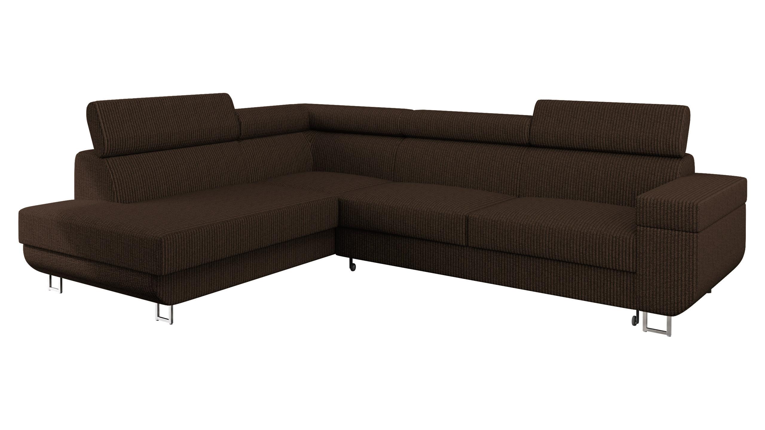 ECKSOFA Fonti Cord, Seite: Links - Braun, Holz/Textil (253/188cm) - MIRJAN24