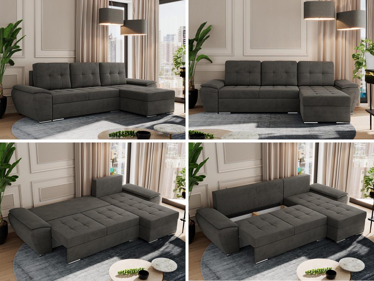 ECKSOFA UMBRIA L Dunkelgrau Velvet - Dunkelgrau/Grau, Textil (271/157cm) - MKS