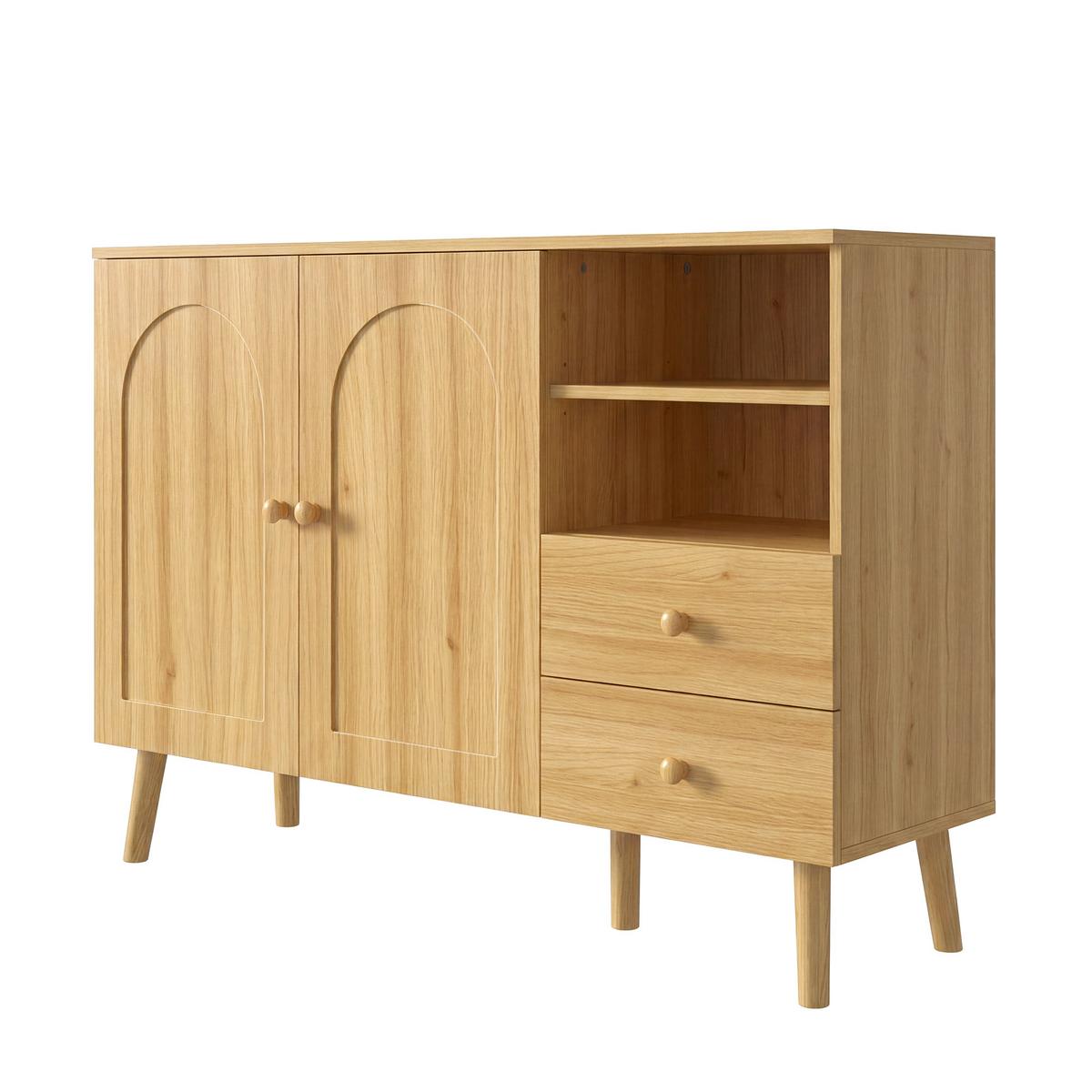 SIDEBOARD 118cm mit gewölbten Türen, 2 Schubladen, für Wohnzimmer - Naturfarben, Holzwerkstoff (118/82/35cm) - Urban Meuble