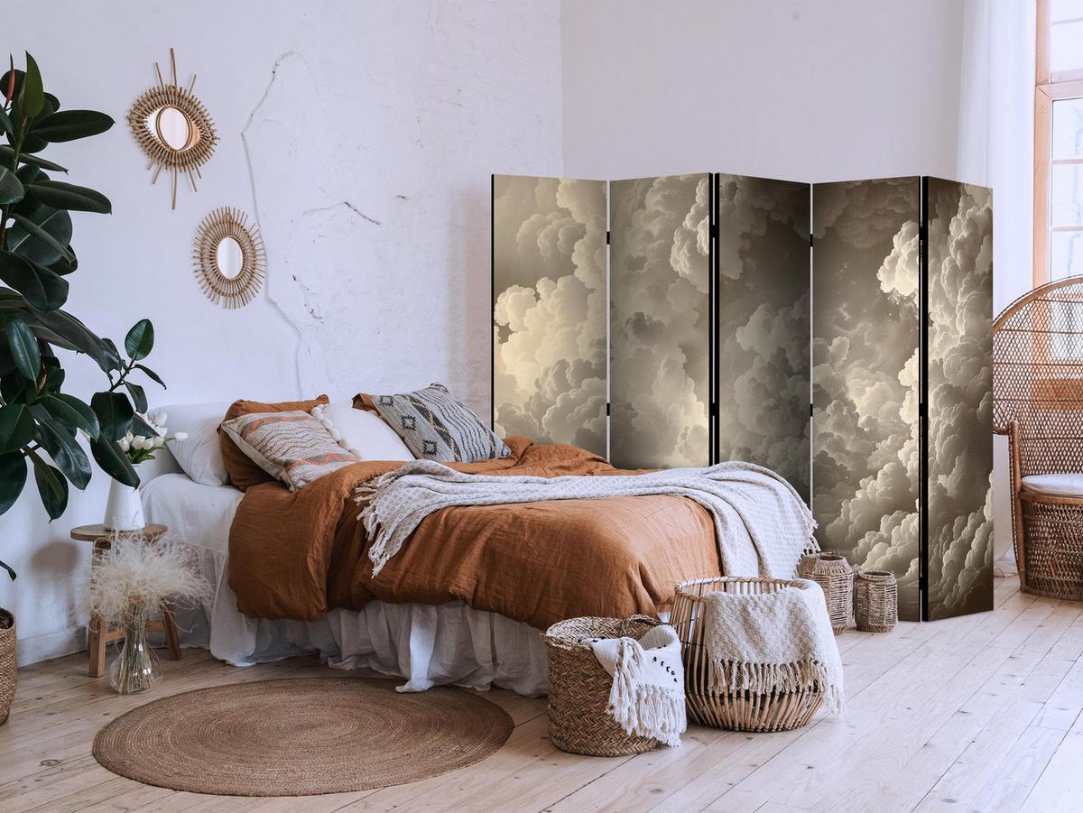 PARAVENT Einseitig Bedruckter 5-tlg 225x172 cm Beige Wolken Boho Stil - Beige, Holz/Textil (225/172/3cm) - Muralo