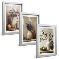 BILDER SET 3er Set - 20x30 cm Silberner Rahmen - Blumen in Vasen, Oliven, Dekorationen - Silberfarben, Kunststoff (20/30cm) - TULUP