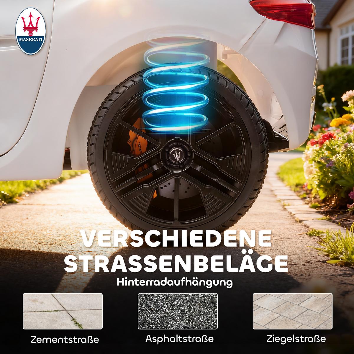 MASERATI Kinder-Elektroauto Metall Kunststoff Weiß - Weiß, Metall (120/72/50cm) - AIYAPLAY