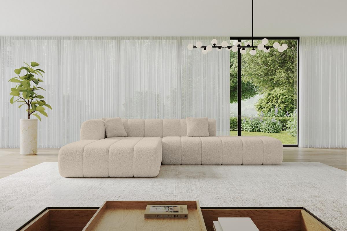ECKSOFA Ottomane Links BILA-L 289x176x71 Dunkelbeige Bouclé - Schwarz/Cappuccino, Holzwerkstoff/Kunststoff (176/289cm) - ALTDECOR