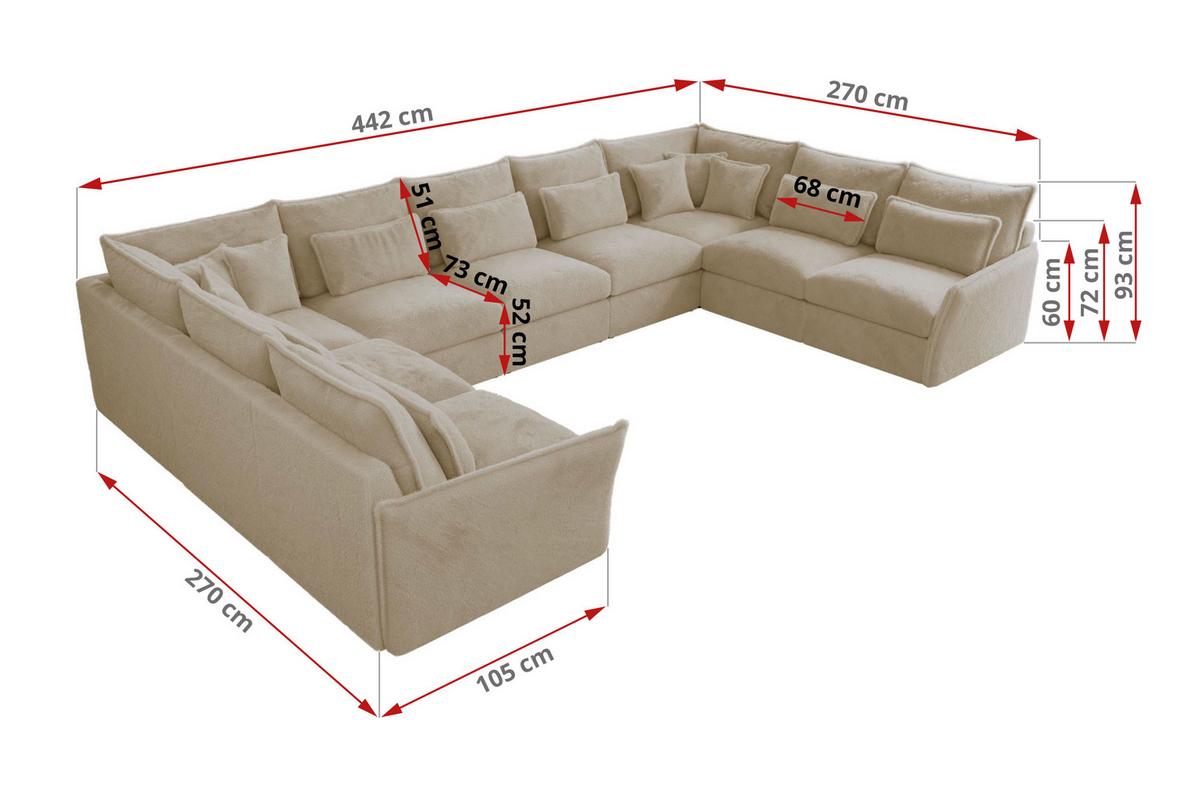 WOHNLANDSCHAFT VERSO U 9M Creme Plüsch - Creme/Schwarz, Kunststoff/Textil (442/93/270cm) - MKS