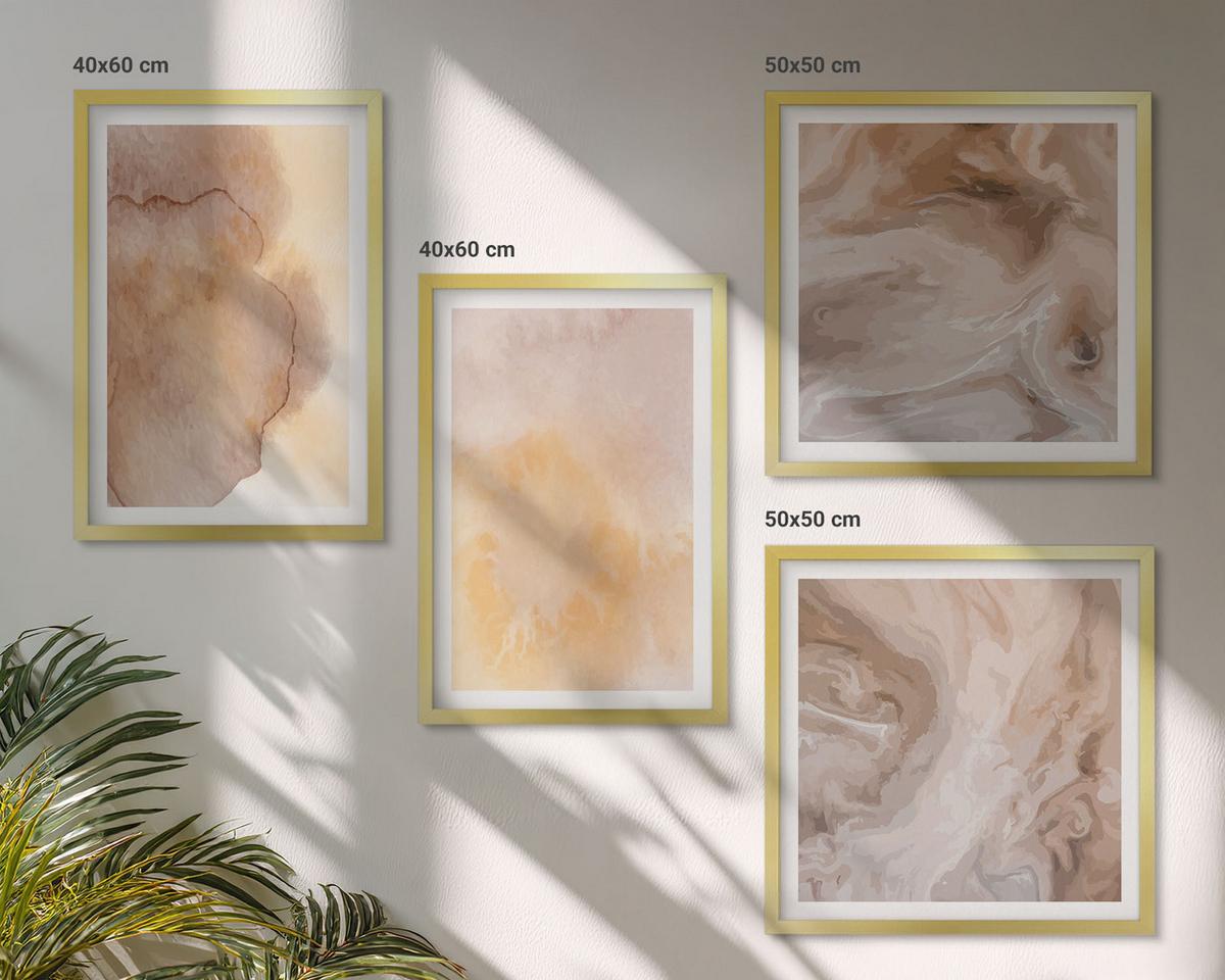BILDER SET 4er Set - 50x50 cm & 40x60 cm Goldrahmen - Warme Aquarellfarben auf Leinwand - Goldfarben, Kunststoff (50/50cm) - TULUP