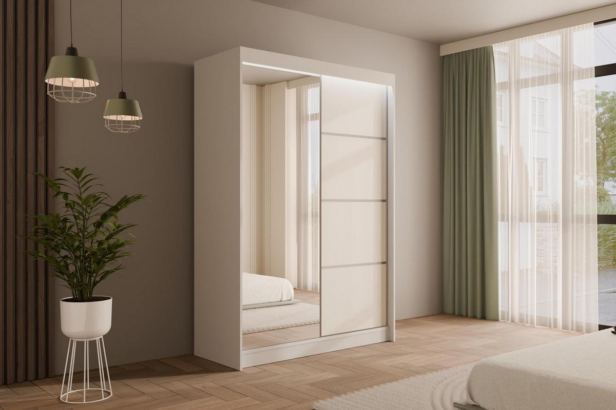 KLEIDERSCHRANK PAOKI mit LED - 150 cm - Weiß - Weiß, Holzwerkstoff (150/215/61cm) - ALTDECOR