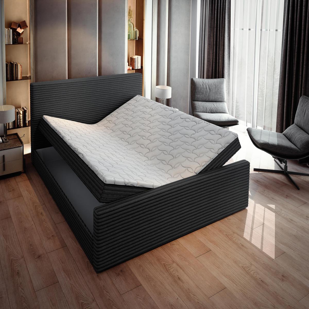 BOXBETT BRENTO 140x200 cm mit Matratze und Topper - Schwarz - Schwarz, Holz (140/200cm) - MASSENO
