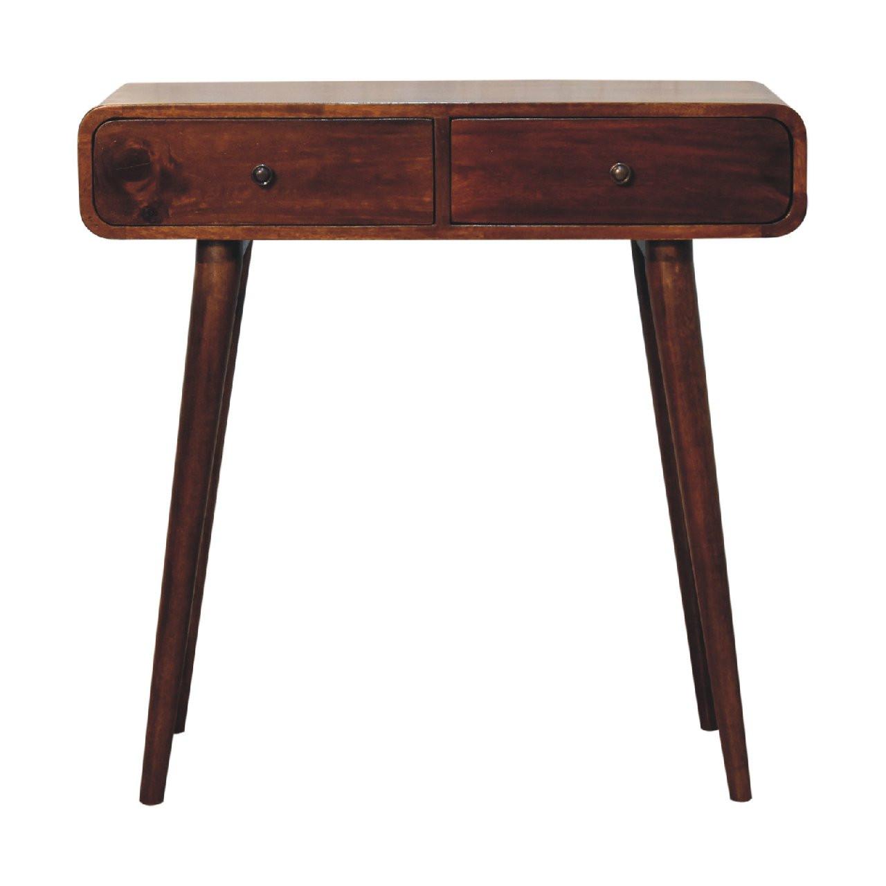 KONSELENTISCH mit 2 schubladen, Nordische Beine, Braun - Kastanienfarben/Messingfarben, Holz/Metall (35/80/78cm) - Artisan Furniture