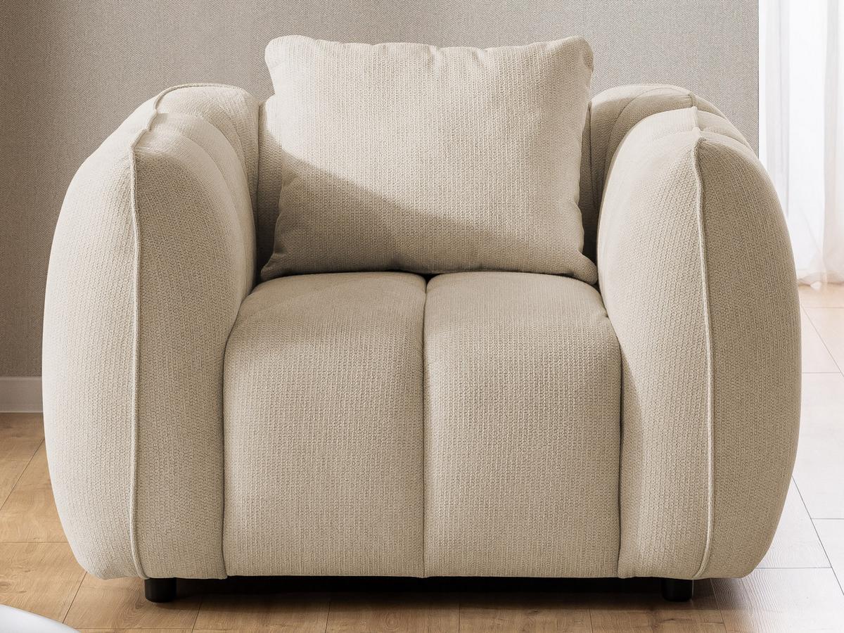 SESSEL Nubira in tief gesteppter Bubble-Optik aus weichem Hellbeige Strukturstoff im modernen Design - Beige/Schwarz, Holz/Kunststoff (115/69/89cm) - S-Style Möbel