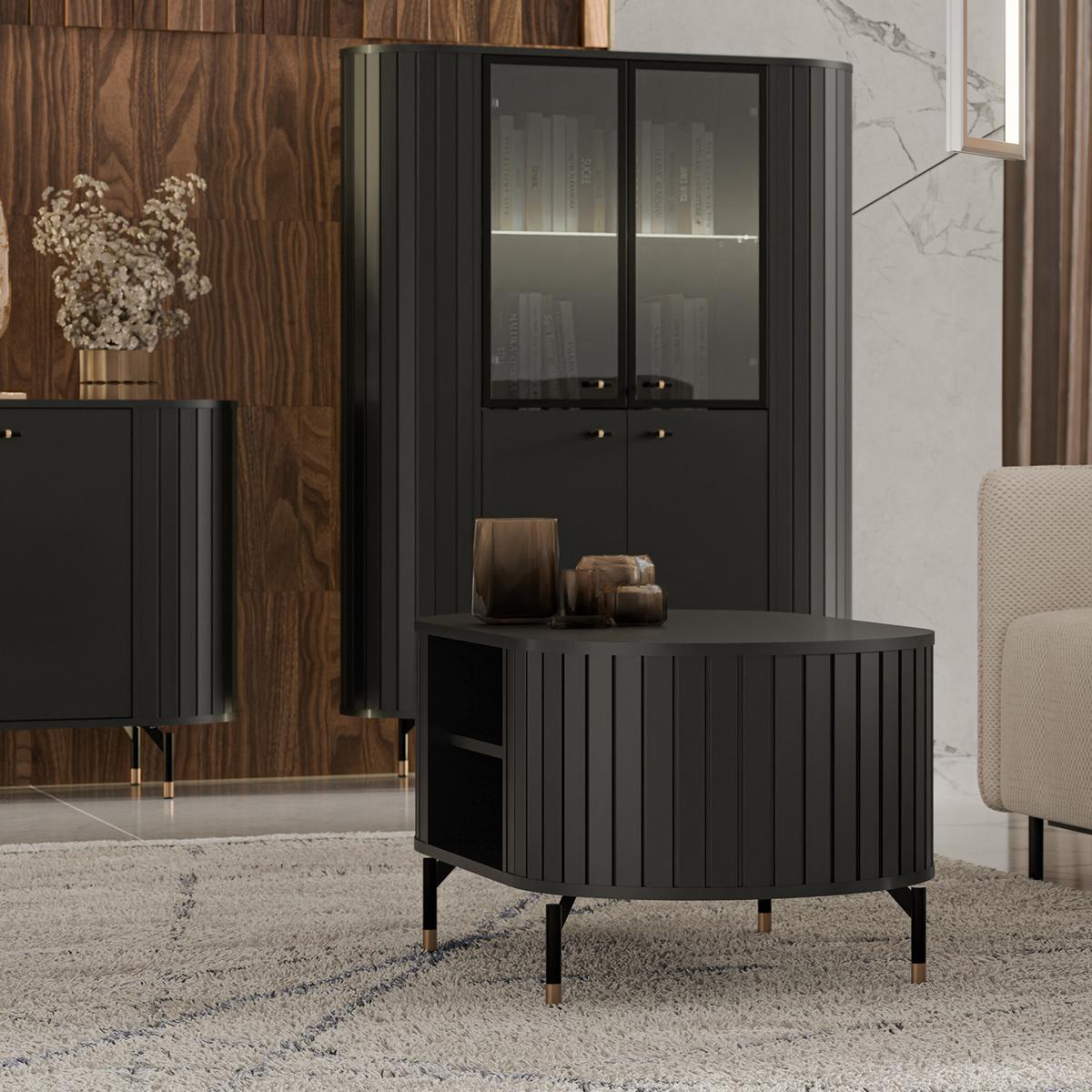 VITRINE Zalia mit Glastüren und Stauraum, im Retro-Stil, 112 cm, Schwarz - Schwarz, Holzwerkstoff (112/155/40cm) - Beautysofa