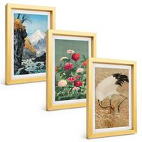 BILDER SET 3er Set - 20x30 cm Goldrahmen - Berglandschaft, Fluss, Blumen, Kraniche - Goldfarben, Kunststoff (20/30cm) - TULUP