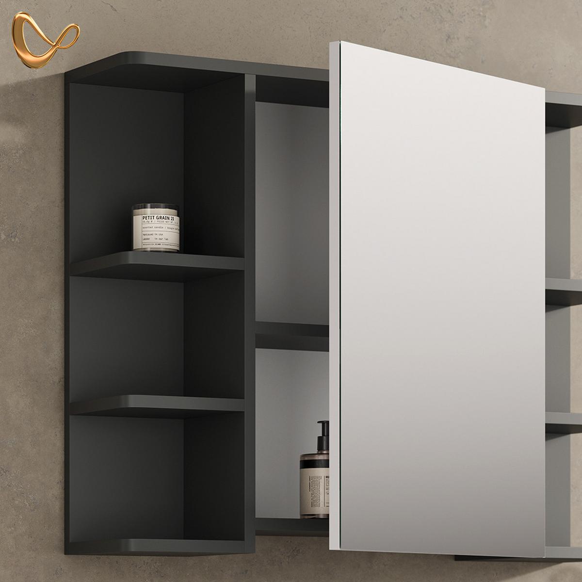 BADSPIEGELSCHRANK Fucino Anthrazit 79.6 x 64 cm - Anthrazit, Holzwerkstoff (79.6/64/21.2cm) - Livinity®