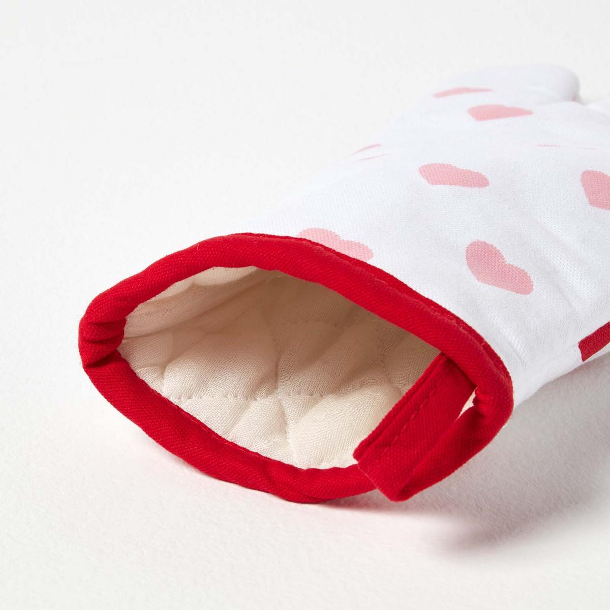OFENHANDSCHUH Herzen 18/32 cm, Baumwolle wattiert - Rot, Textil (18/32cm) - Homescapes