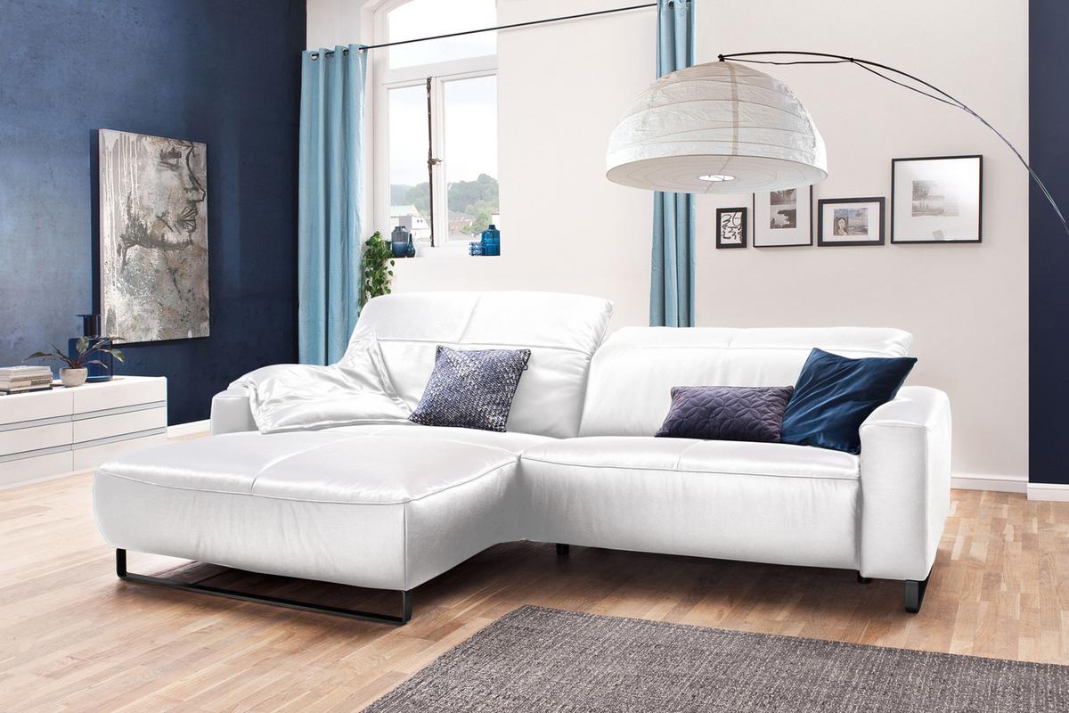 ECKSOFA YORK Weiß Leder - Schwarz/Weiß, Leder (284/180cm) - KAWOLA