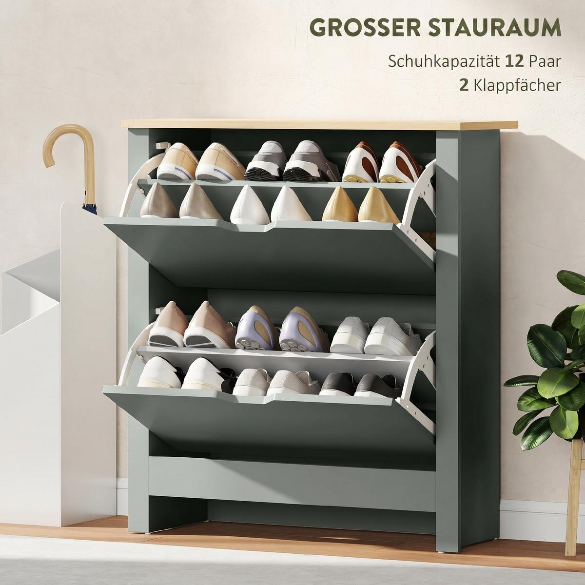 SCHUHSCHRANK Spanplatte Hellgrau - Dunkelgrau/Hellgrau, Holzwerkstoff/Kunststoff (26/80/72cm) - HOMCOM