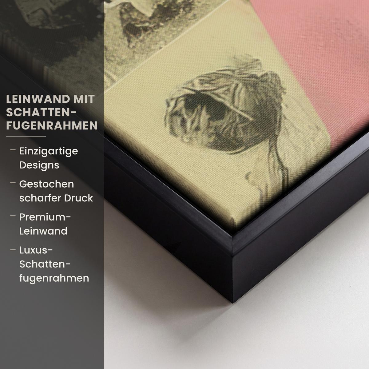LEINWAND Bilder mit Rahmen - Mädchen - Sonnenbrille - Katze - Retro - 90x90 - Beige, Textil (90/90cm) - MuchoWow