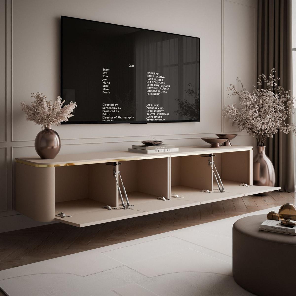 TV-SCHRANK AVELINE 200 cm hängend mit LED-Beleuchtung - Kaschmir, Holzwerkstoff (200/35/40cm) - Lookway