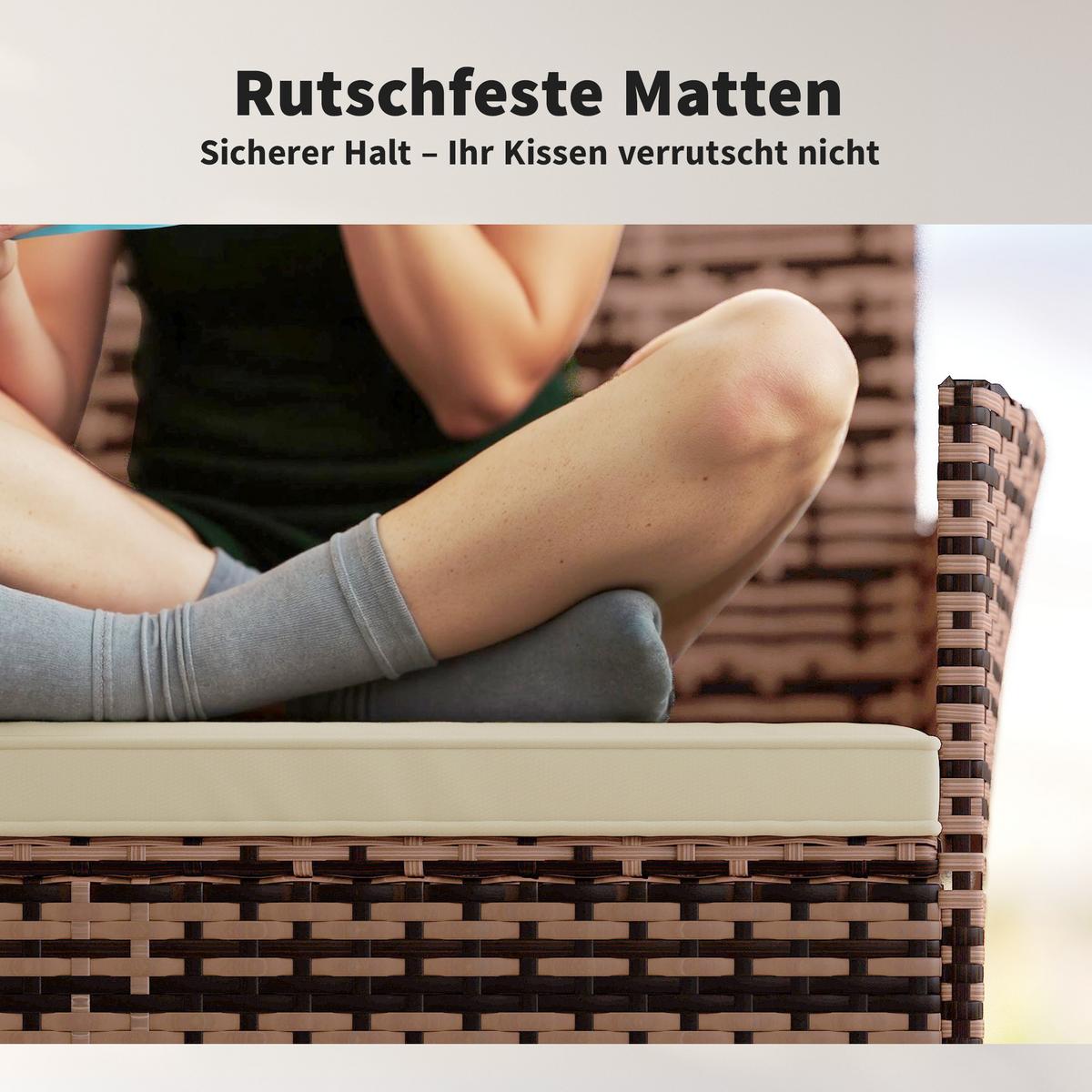 GARTENBANK aus PE-Rattan mit Auflage, Khaki - Beige/Braun, Textil/Metall (63/85/115cm) - Outsunny