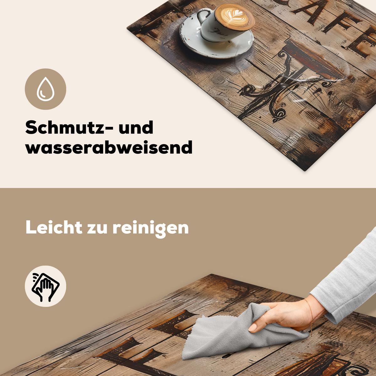 HERDABDECKPLATTE Cafe - Holz - Kaffee - Regale Herdabdeckung Induktionsfeld 70x52 cm - Schwarz, Kunststoff (70/52/0.2cm) - MuchoWow