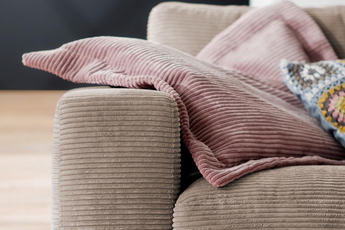 SOFA 3-SITZER MADELINE Taupe Cord - Taupe/Schwarz, Textil (290/85/127cm) - KAWOLA