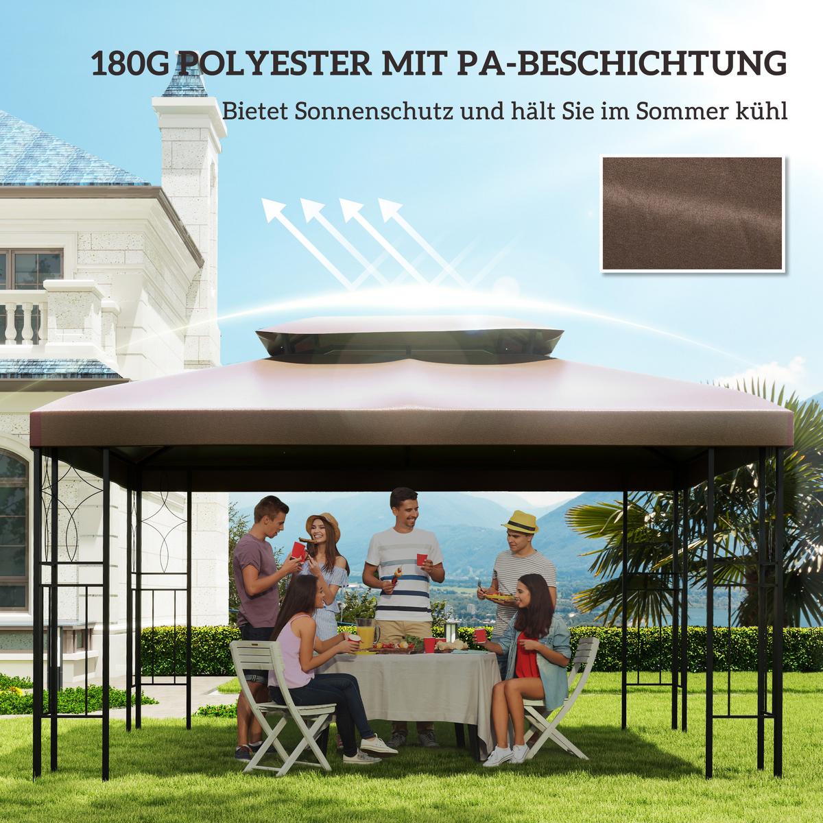 PAVILLONDACH, Polyester, Kaffee - Braun, Kunststoff (300/20/400cm) - Outsunny