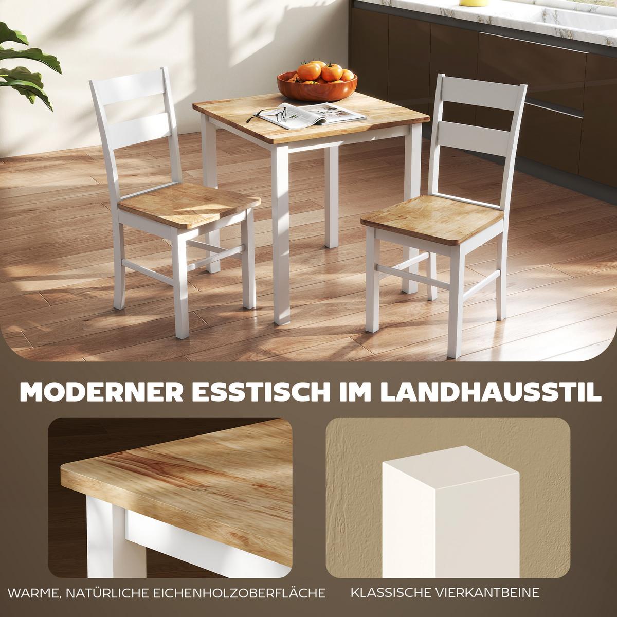 ESSTISCH 69 x 69 cm Esszimmerstühle 2er Set Küchentisch für 2-4 Personen Eiche - Eichefarben/Weiß, Holz (69/75/69cm) - HOMCOM