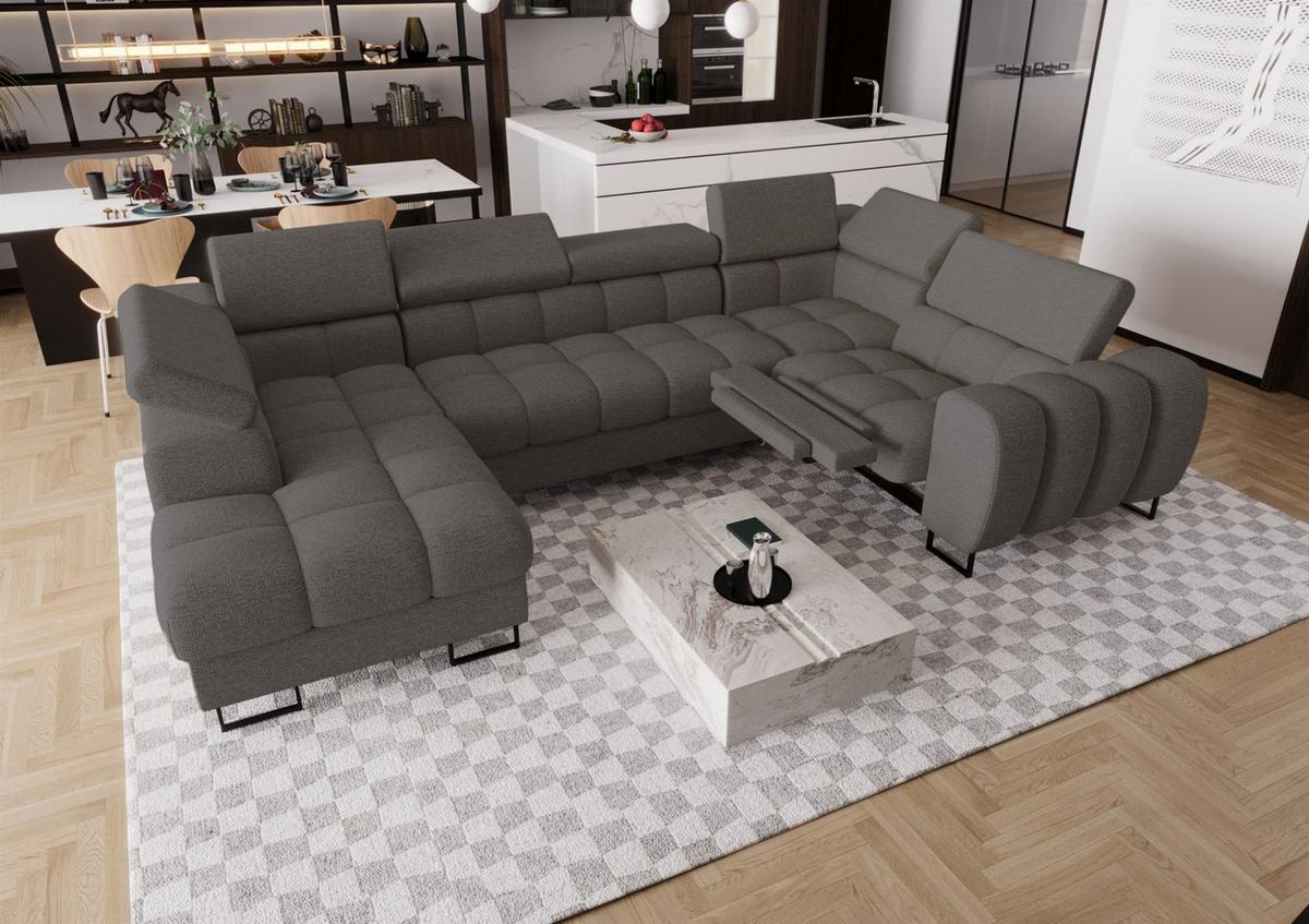 WOHNLANDSCHAFT Bastien Relax - Dunkelgrau, Holzwerkstoff/Textil (198/95/350cm) - Fun Möbel