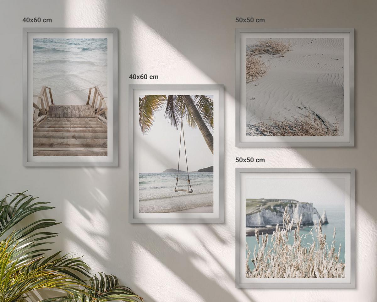 BILDER SET 4er Set - 50x50 cm & 40x60 cm Silberner Rahmen - Strandtreppe Schaukel Meer - Silberfarben, Kunststoff (50/50cm) - TULUP
