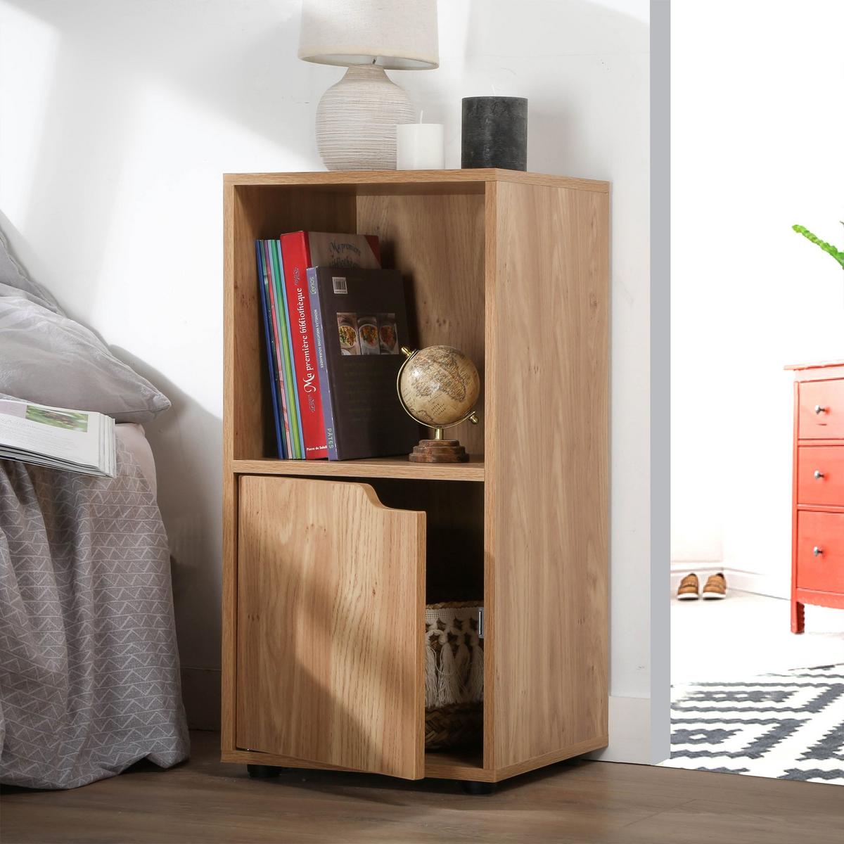 NACHTTISCH mit 2 Fächern im Holzdekor mit 1 Tür 30,7/29/61,6 cm - Eichefarben, Holzwerkstoff (29/61.6/30.7cm) - Calicosy