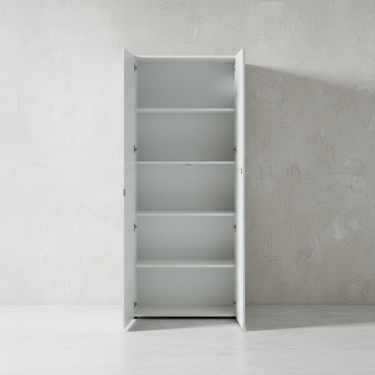 AKTENSCHRANK MUENCHEN 80x37x196cm | 5 Ordnerhöhen | Glasfront & Abschließbar | Weiß - Weiß, Holzwerkstoff/Metall (80/196/37cm) - KADIMA DESIGN
