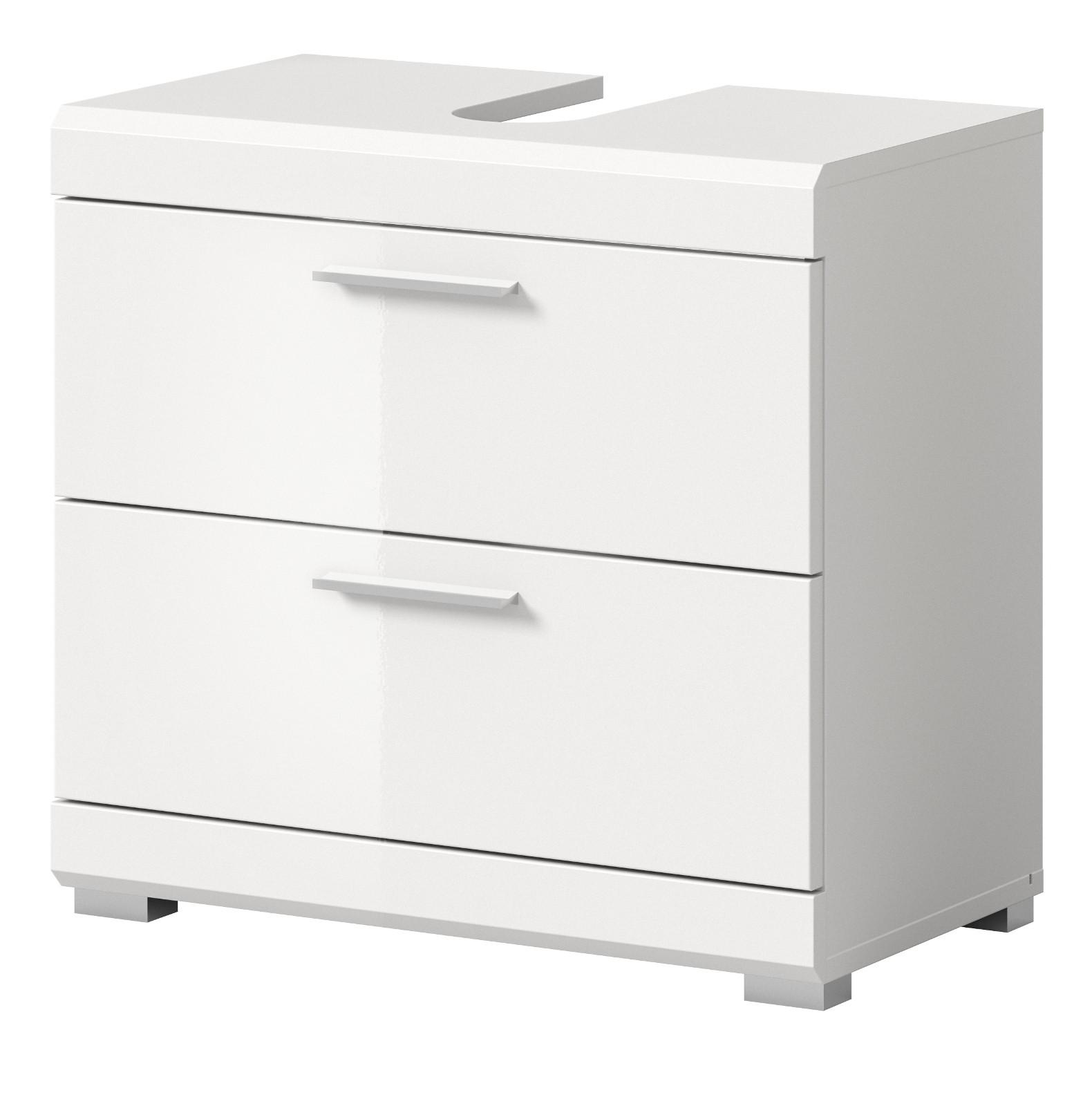 WASCHBECKENUNTERSCHRANK weiß Hochglanz 60 cm mit Vollauszug Schubkästen - Weiß Hochglanz/Silberfarben, Holzwerkstoff/Kunststoff (60/56/37cm) - Inn.Furn