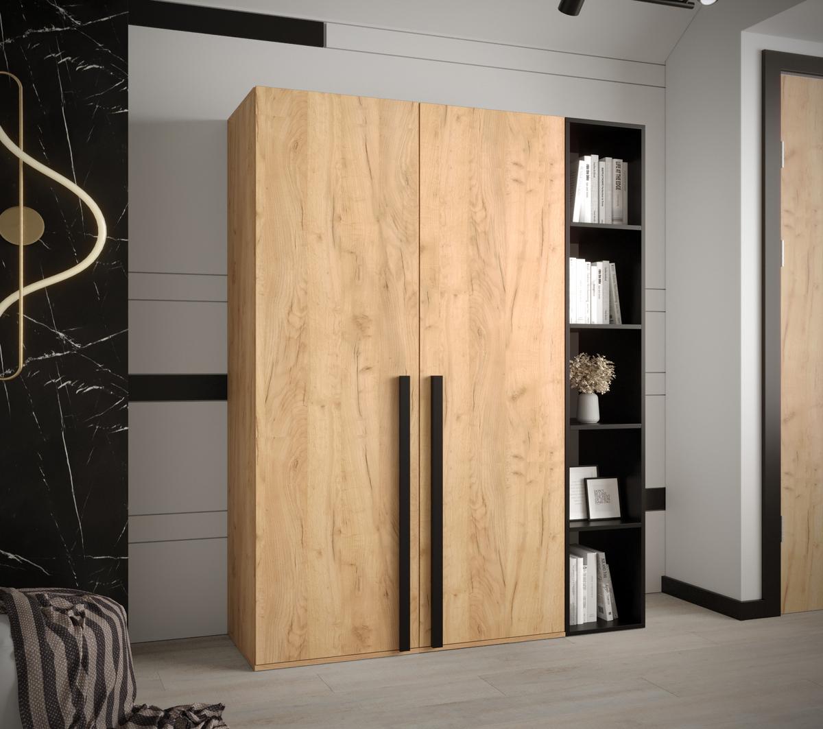 GARDEROBENSCHRANK 130/184/42 - Eichefarben/Schwarz, Holz/Kunststoff (130/184/42cm) - MÖBEL KRYSPOL