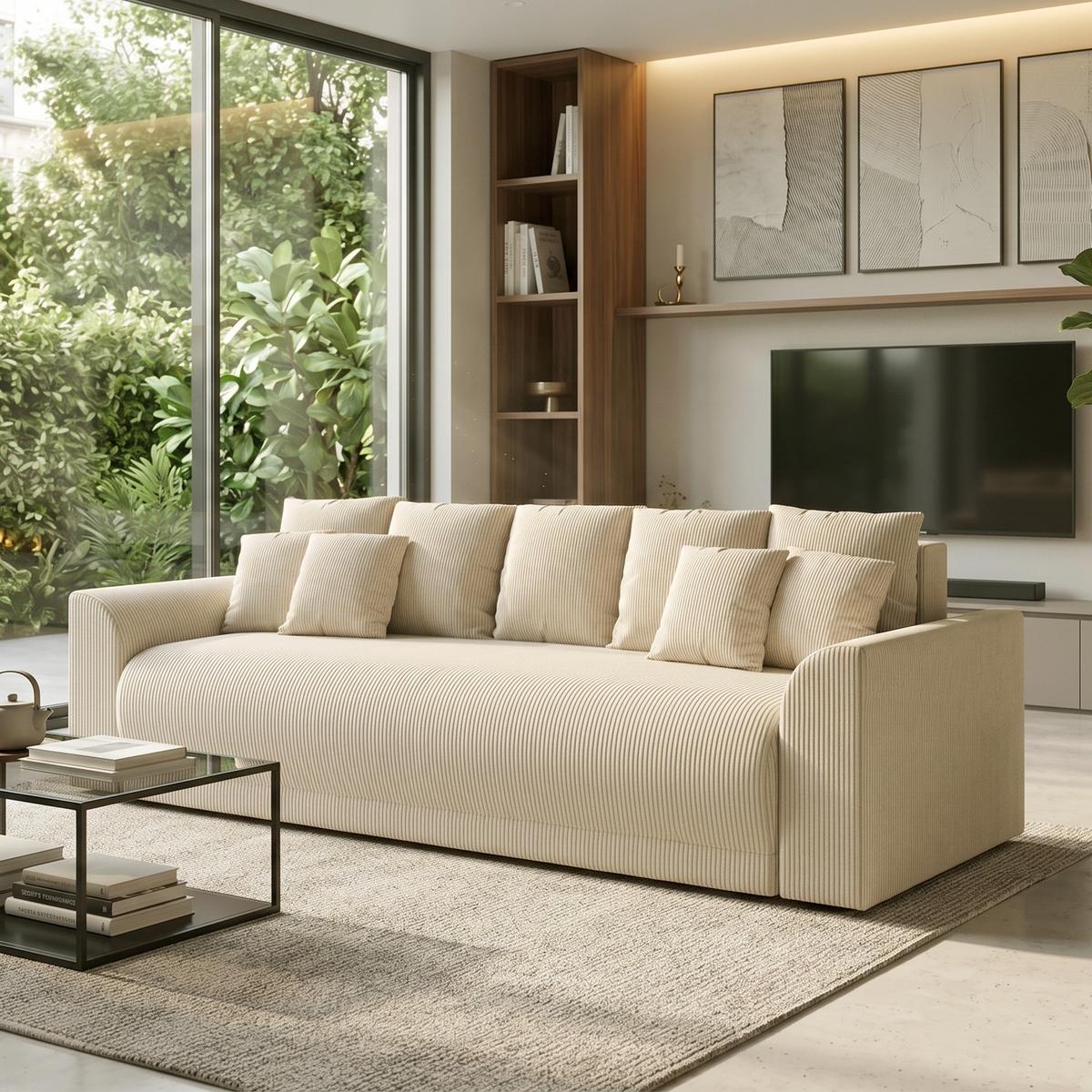 SCHLAFSOFA Cord Beige - Beige, Kunststoff/Textil (95/73/230cm) - HOMCOM