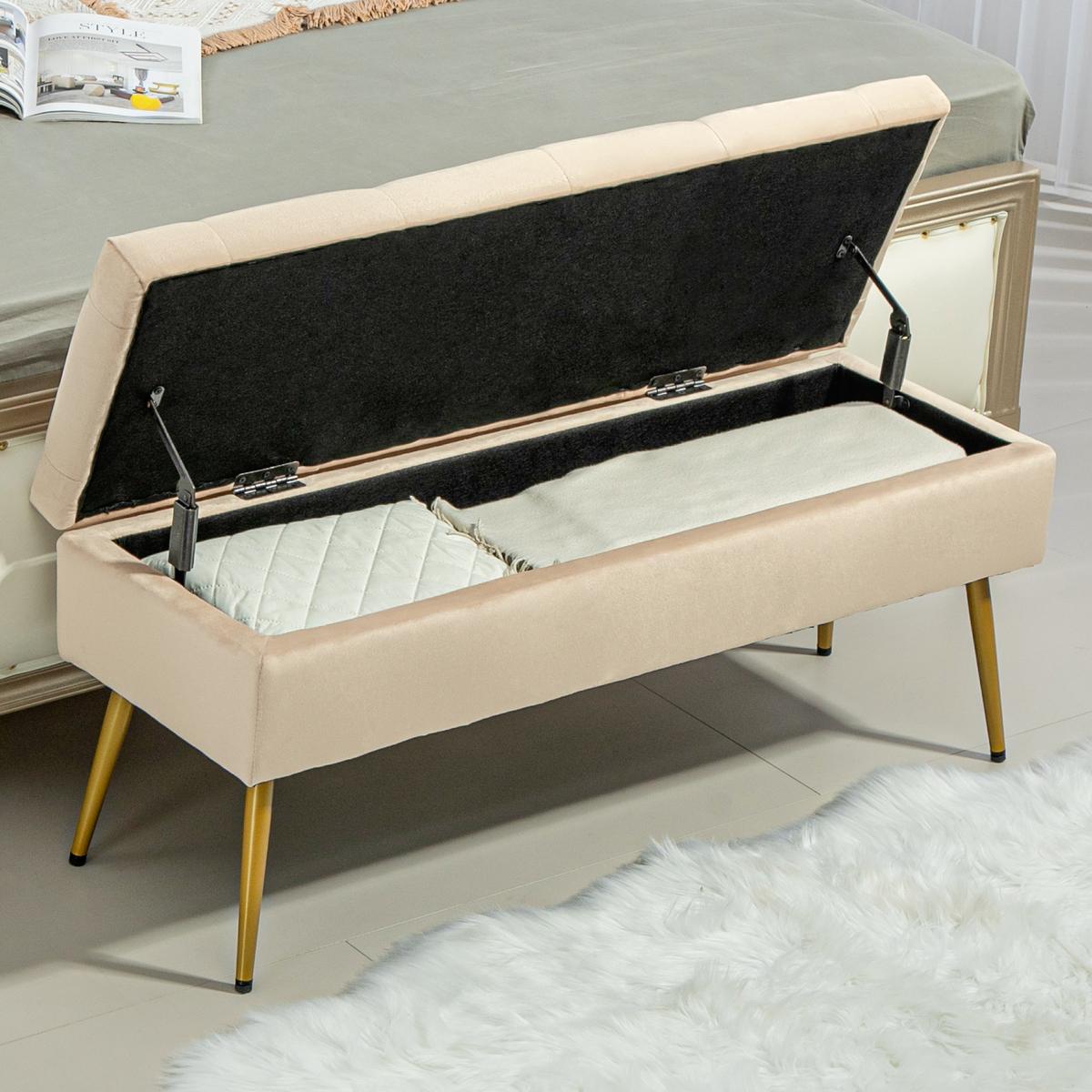 TRUHENBANK mit Samtoptik für Flur Metall Beige - Beige, Kunststoff (35/43/102cm) - HOMCOM