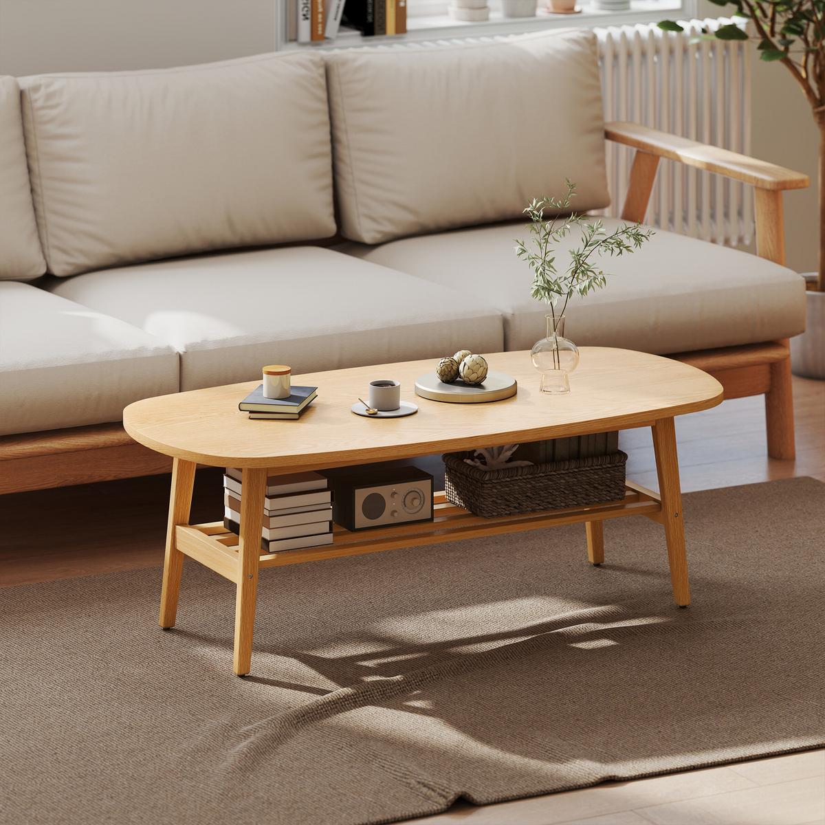 COUCHTISCH Mehrschichtplatte Kautschukbaumholz Naturholz - Naturfarben, Holz/Holzwerkstoff (120/60/42cm) - HOMCOM
