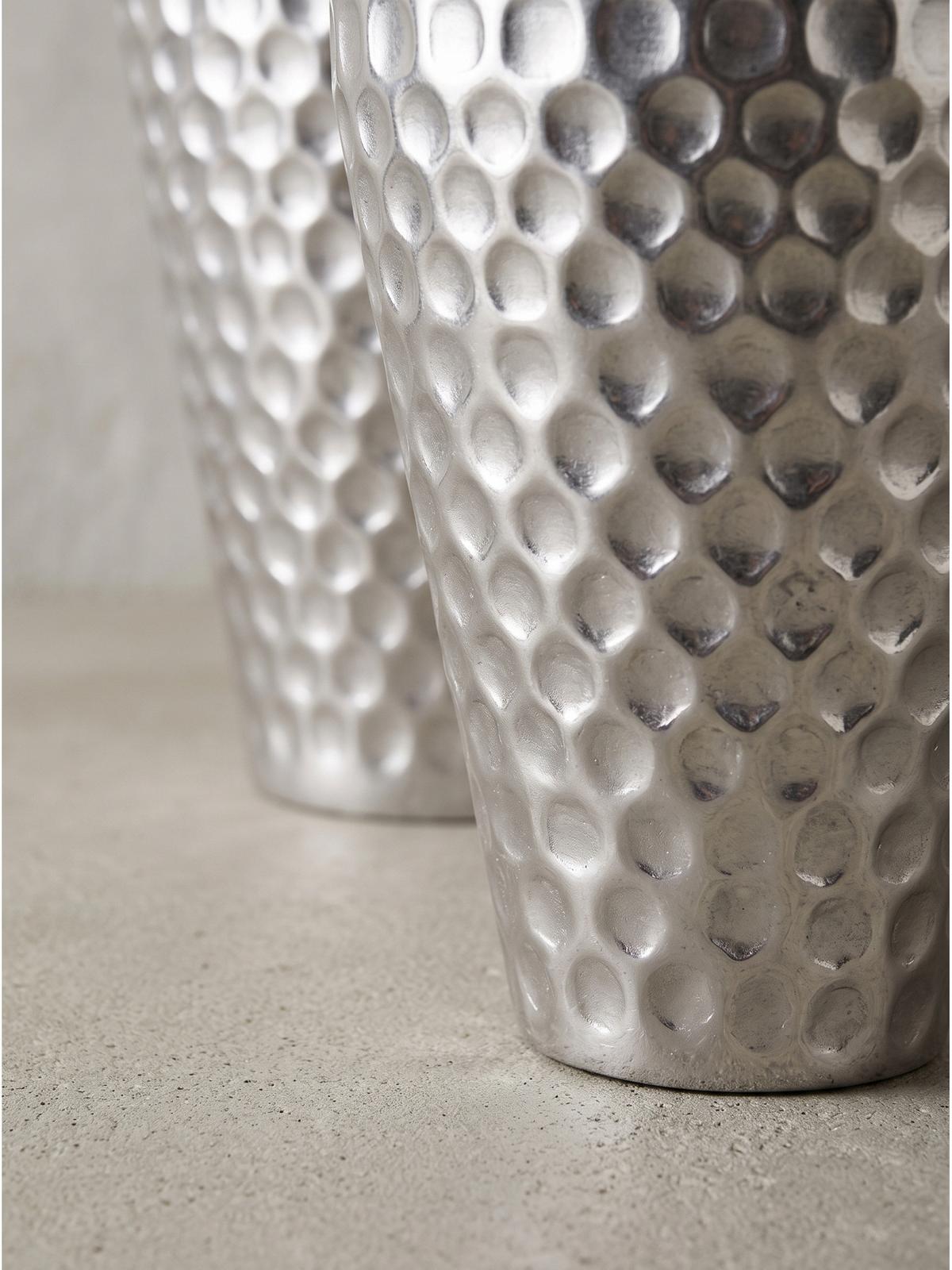 VASEN 2er-Set MANTOVA, Aluminium, handgefertigt, Silber, Ø 26 x 51 cm - Silberfarben, Metall (51cm) - KADIMA DESIGN